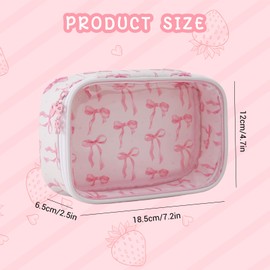 Clear Makeup Bag for Women Girls, Small Travel Pink Bow Cosmetic Bag Cute Makeup Pouch for Purse, Toiletry Bag, Birthday Gifts for Girlfriend Mom Bridesmaid