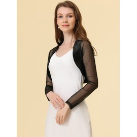 Allegra K Women's Satin Bolero Cardigan Elegant Business Open Front Crop Shrugs Black 16