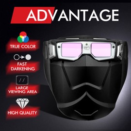 MANUSAGE True Color Auto Darkening Welding Goggles Wide Shade Range 5-8/9-13 with Grinding,for TIG MIG ARC Plasma Cut Assemblable Welding Goggles with Mask DIY, Sliver,black (AAMUS-MS-C1000-1-SHYJ)
