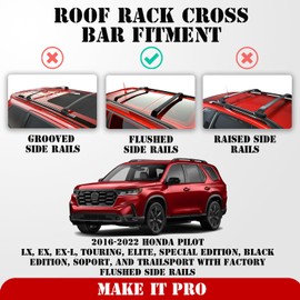 KitsPro 260lb Roof Rack Cross Bars for 2016-2022 Honda Pilot (ONLY FIT Factory Flushed Side Rails), Matte Black Heavy Duty Aluminum Cargo Crossbar