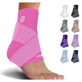 Sleeve Stars Ankle Brace for Sprained Ankle, Plantar Fasciitis Relief Ankle Support for Women & Men, Ankle Compression Sleeve w/Strap, Achilles Tendonitis Brace, Foot Brace Wrap (Pair/Hot Pink)