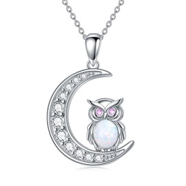 VONALA Owl Necklace 925 Sterling Silver Animal Necklace Opal Necklace Owl Jewellery Gifts Birthday Mothers Day Gifts for Women Owl Lovers Girls Wife Daughter