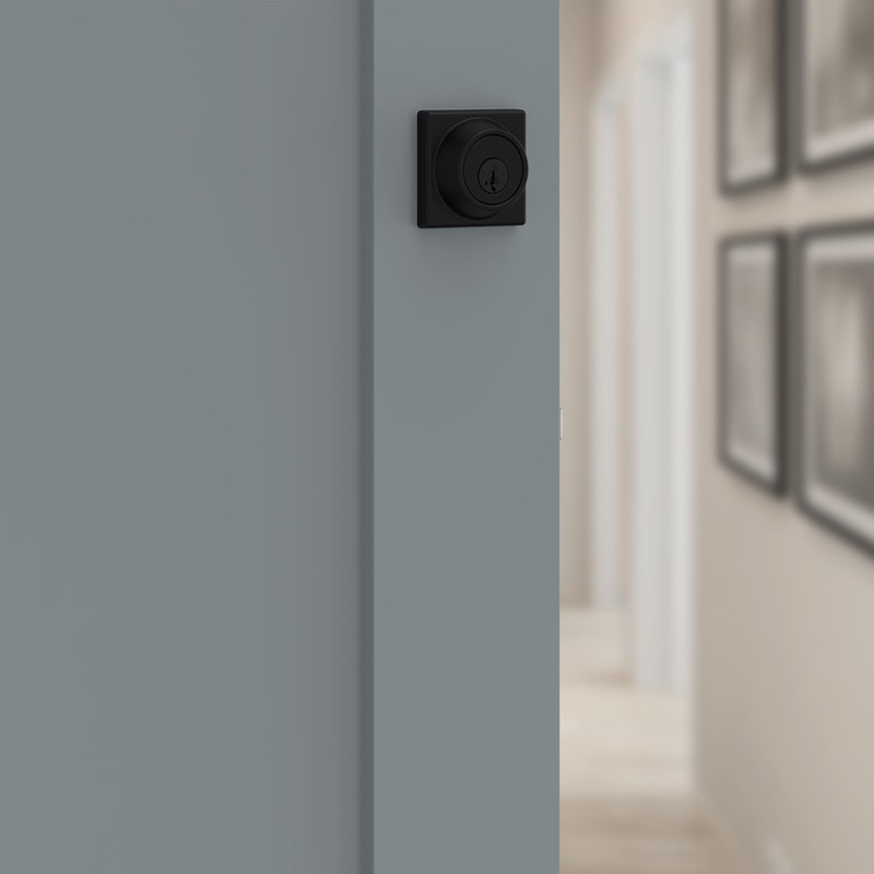 Kwikset 660 Deadbolt Lock, Matte Black Square Exterior Keyed Front