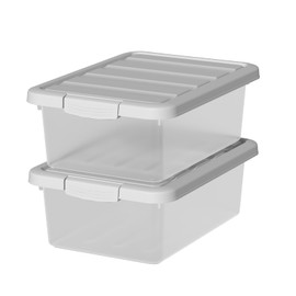 Tyminin Plastic Storage Bin with Handles/Lids, 14 L Latch Box, 2 Packs