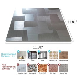 WEIMEISC 10-Sheet Peel and Stick Backsplash Tile, Self-Adhesive Aluminum 3D Wall Panels, Wall Sticker Metal Mosaic for Kitchen, Living Room, Bedroom (7528 Stainless Steel)