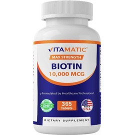Vitamatic Biotin 10,000 mcg (10 mg) for Stronger Hair, Skin and Nails - 365 Also