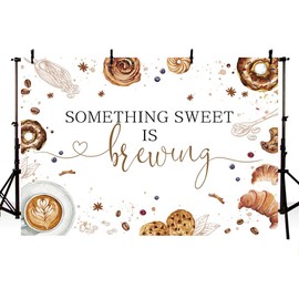 MEHOFOND Coffee Themed Baby Shower Backdrop Something Sweet is Brewing Baby Shower Decorations Coffee Donut Party Photography Background Photo Booth Props 7x5ft