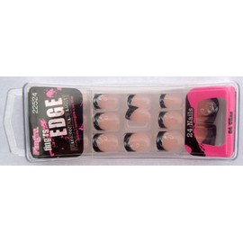 Fing'rs Edge Fake Fingernails Finger Nail Black Tip White Flowers 24 Count Hardcore Nail Addict Glue On