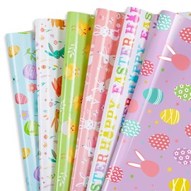 Whaline Whaline 12 Sheet Easter Wrapping Paper 6 Design Easter Egg Bunny Rabbit Colorful Gift Wrapping Paper 27.619.7in Cartoon Pastel DIY Craft Art Paper for Spring Holiday Birthday Baby Shower Party