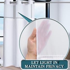 Conbo Mio White Small Stall Fabric Shower Curtain Set Hotel Grade Waffle Weave Shower Curtain with Snap in Liner for Bathroom with Magnets & Mesh Top Window, Machine Washable (Waffle-White,36W x 74H)