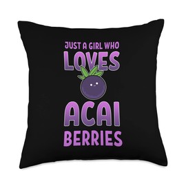 Acai Berry Anime Figure Blueberry Manga Merch Just A Girl Who Loves Foodie Vegan Superfood Berry Throw Pillow, 18x18, Multicolor