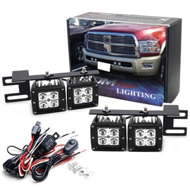 iJDMTOY Dual LED Pod Light Fog Lamp Kit Compatible With 2010-18 Dodge RAM 2500 3500, Includes (4) 20W High Power LED Cubes, Lower Bumper Area Mounting Brackets & On/Off Switch Wiring Kit