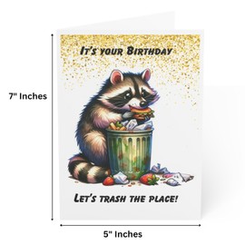 J&J'S TOYSCAPE Raccoon Birthday Card, 5x7 Card with Envelope, Blank Inside (Trash) (Trash)