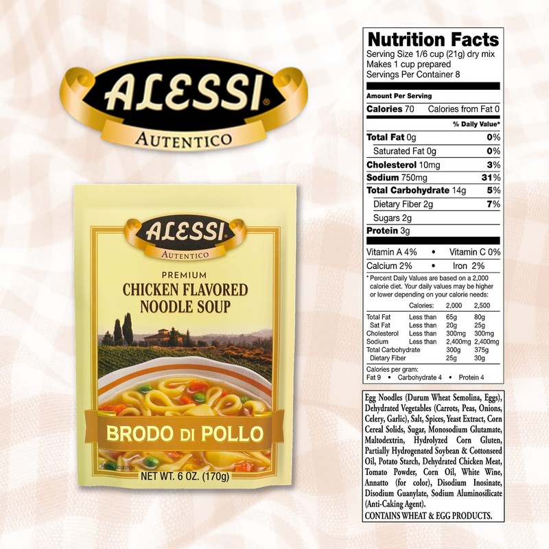 Alessi Autentico Premium Soups, Traditional Flavors, 6oz (Chicken Noodle, Pack