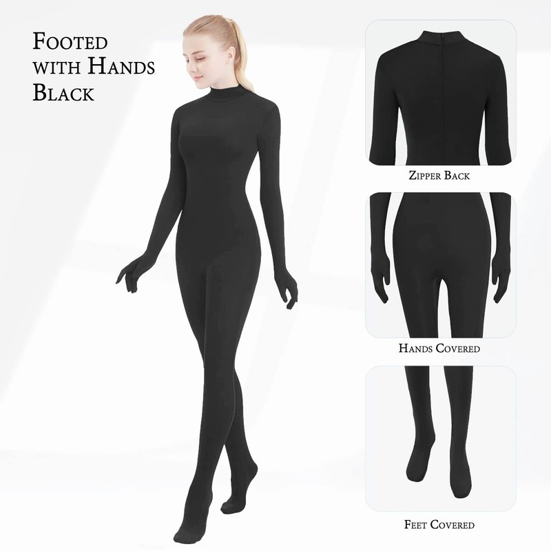 SUPRNOWA Mock Turtleneck Full Body Unitard Elastane Spandex Long Sleeve