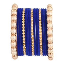 Efulgenz Rakhi - Juego de pulseras indias de perlas sintéticas, brazaletes de terciopelo para boda, joyería de novia para mujeres (17 piezas) Raksha Bandhan regalo para Bhabhi, 2-6, Metal