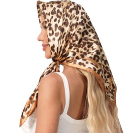 VJHX Leopard Print Head Scarf for Women Like Silk Satin Scarf for Hair Wrapping at Night Bandana Square Scarf 35 Inches (54 coffee gold)