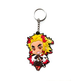 Aurabeam Rengoku Kyojuro Demon Hunter Demons Slayer Keyring Japanese Anime & Manga Figure Pendant Ring Gift, Colourful, red, yellow
