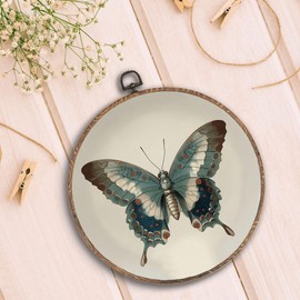 Hxlac Vintage Butterfly Round Wall Art Framed, Dark Retro Butterfly Round Wall Decor, Moody Cottagecore Hanging Canvas Prints Wall Sculptures for Home Bedroom Living Room Decor, 10x10 Inch