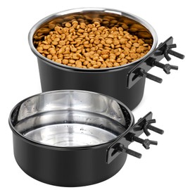 Large Dog Crate Water Bowl No Spill, 2 Pack Stainless Steel Dog Bowls for Food and Water, Pet Kennel Hanging Dogs Food Bowls for Medium/Large Dogs and Cats (7.1"x3.7" & 6.3"*2.6", Black)