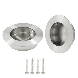 suiwotin 2pcs Round Recessed Pull, Brushed Nickel Flush Pull Handle, Stainless Steel Finger Pulls for Sliding Doors, Pocket Door, Hidden Door Pulls for Cabinet Drawer Silver (2.56" OD, 0.63" H)