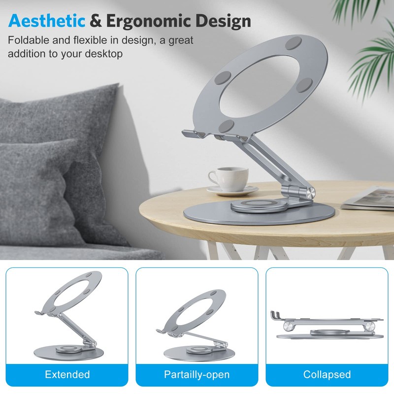 OMOTON Adjustable Laptop Stand with 360 Rotating Base, Ergonomic Laptop