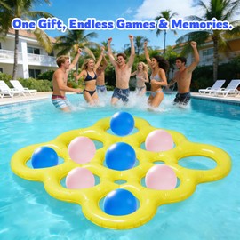 JOMBY Pool Toys, 2-in-1 Giant Inflatable Tic Tac Toe Float Game for Kids Adults Family, with 10 Balls for Adults Teens Kids 2-10 Players