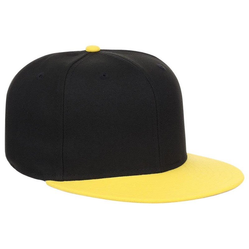 Lids Blank Full Court w/Colored Under Visor Fitted Cap Black/Yellow
