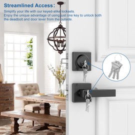 Foxgard Exterior Door Lock Set, Front Entry Door Locksets with Deadbolt, Keyed Alike Square Door Lever with Single Cylinder Deadbolts Combo Pack,1 Pack, Matte Black