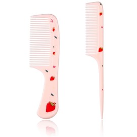 2 Pcs Baby Comb Set, Small Cute Pink Mini Hair Comb and Brush for Girls, Plastic Parting Combs, Anti-Static Hairdressing Tools for Baby Girl Wet or Dry Hair, Kids Detangling Styling Accessories