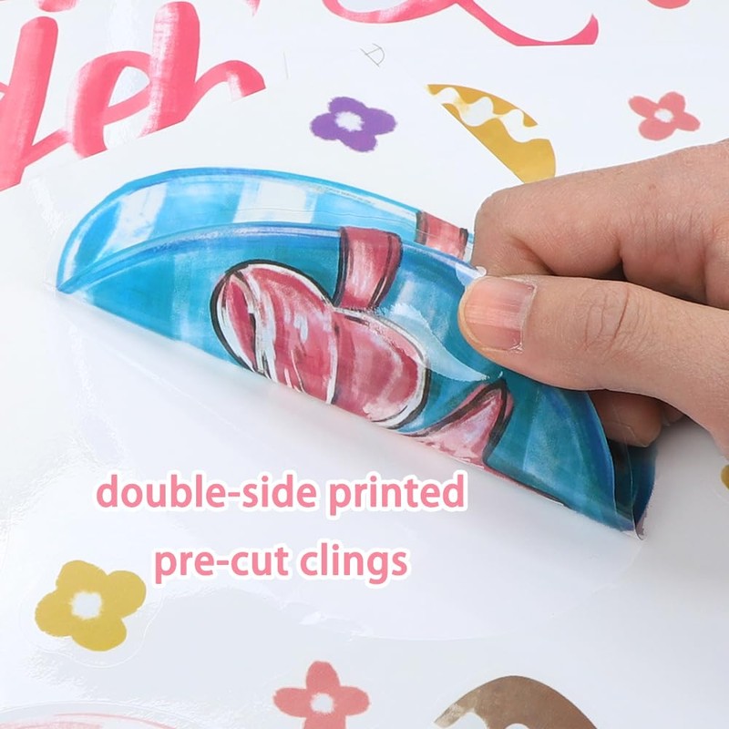 XOYTN 6 Sheets Easter Window Clings，Reusable Double-Sided Easter Egg Window