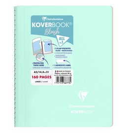 Clairefontaine 366773C A Spiral Notebook Koverbook Blush Water Mint - A5 14,8x21 cm - 160 Lined Pages - White Paper 90 g - Polypro Enveloppante Cover