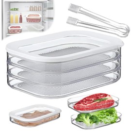 QICHEN 3 capas Caja de Almacenamiento de Carne, Cajas de Almacenamiento de Alimentos,Caja para Carne con Tapa, (Capacidad 2000ML),Contenedor de plástico para guardar carne con tapas,