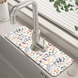 Vintage Watercolor Floral Kitchen Sink Splash Guard Mat Absorbent Fast Drying Mat Faucet Draining Mat Sink Splash Guard Behind Faucet Drip Catcher for Kitchen Bathroom 5.5"×15"