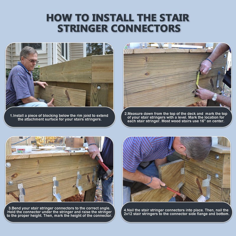 MOZCORN 4Pcs Adjustable Stair Stringer Connector, Concealed Deck Staircase Stringer