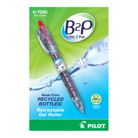 PILOT B2P - Bottle to Pen Refillable & Retractable Rolling Ball Gel Pen Made From Recycled Bottles, Fine Point, Red G2 Ink, 12-Pack (31602)