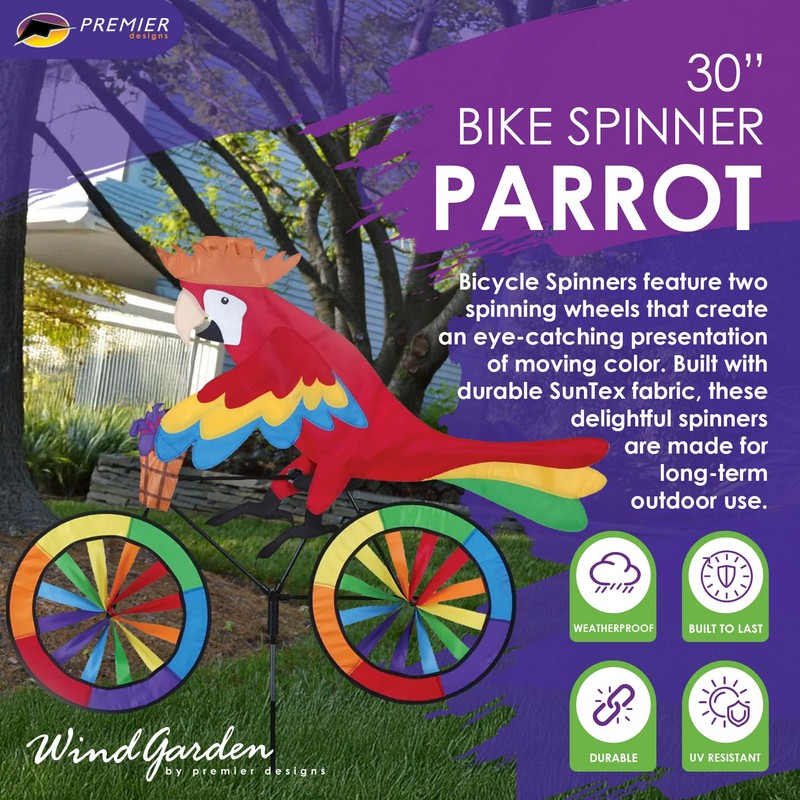 Bike Spinner Parrot 30" – Tropical Bird Design, Weather-Resistant Outdoor