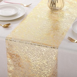Tatuo - Camino de mesa de 3 piezas dorado metálico con purpurina metálica, rollo rectangular de poliéster para decoración de boda para centros de mesa, cumpleaños, boda, decoración del hogar (12 x 84