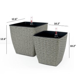 Strawberry Fairy Self-Watering Hand-Woven Wicker Planters for Indoor/Outdoor Use, Durable Design, Plants or Flowers, Gray (2-Pack)