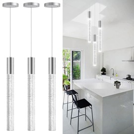 3 Packs Pendant Lights for Kitchen Island Independent LED Light Modern Dimmable Lights Pendant Lighting Fixtures for Dining Room Bedroom Hanging Light Silver