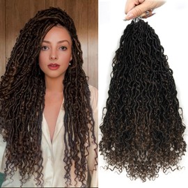 Goddess Locs Crochet Hair for Women, 22 inch Preloopd River Locs with Curly Ends, Black Faux Locs Crochet Hair Soft Braid Boho Hair Extensions 22 inch 96 Strands (1B/30)