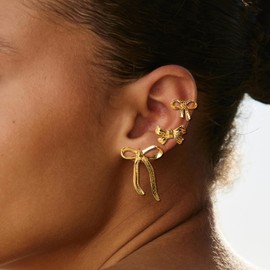 Gold Bow Earrings Set for Women Dainty Bow Stud Earrings Christmas Jewelry Gifts Trendy Fashion