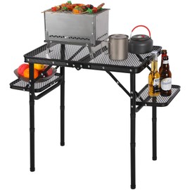 REDCAMP 35x16 Folding Grill Table for Outside with 2 Side Tables, 4 Adjustable Heights Portable Small Stand Table for Outdoor Indoor Camping Picnic BBQ