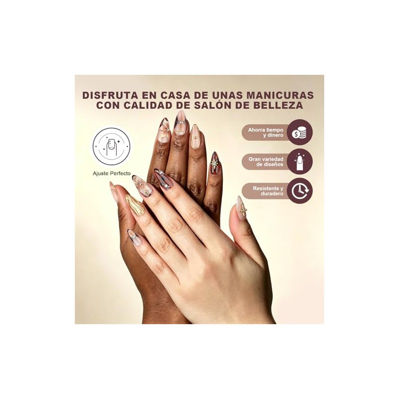 Uñas Postizas con Punta Francesa, Uñas Press on para Manos,