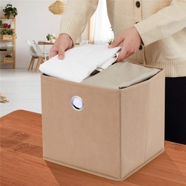 Cube Storage Bins 11x11x 11 In Brown Collapsible Cloth Storage Cubes Boxes Folding Cubes Decorative Storage Baskets Foldable Cubbies Cube Inserts Drawer for Cube Organizer Closet Shelves ,QY-SC19-6