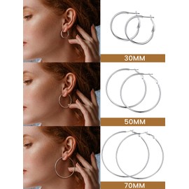 GoldChic Jewellery Stainless Steel / Copper Classic Creole Earrings Exaggerated Geometric Hoop Earrings Classic Simple Hoop Earrings for Women / Girls, Ladies Gold/Silver/Black Hoop Earrings in Large 30/40/50/55/60/70/80/100 mm, Silver, set