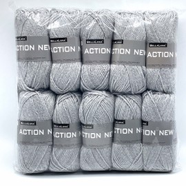 BellaLana Action New Wool Contour, 100% Polyacrylic, 10 x 50 g, Longitudinal Ball, Length: 50 g Approx. 133 m, Needle Size: 3.0 - 4.0 mm (Silver Grey)