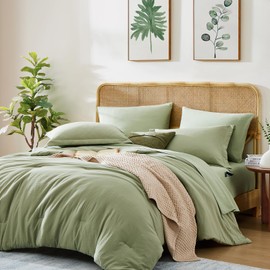 WRENSONGE Sage Green Full Size Comforter, 7 Pieces Soft Microfiber Full Size Comforter Sets- Full Comforter, Fitted Sheet, Flat Sheet, 2 Pillow Shams, 2 Pillowcases, Warm Bedding Sets Full All Season
