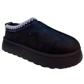 KOLLACHE Womens Tazz Slipper Suede Slip On Stitch Details Mule Platform Slipper- Black Size 7-40