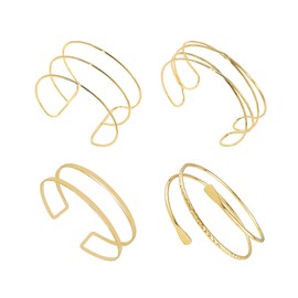 JNUIEU 4Pcs Gold Arm Cuff Upper Arm Jewelry for Women Minimalist Link Bangles Opening Golden Arms Band, Adjustable, Gold Plated, no gemstone